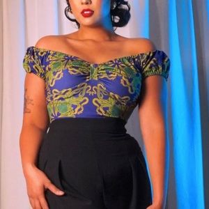 Pinup Girl Clothing Brigitte Top in Cthulhu Stretch Knit XL